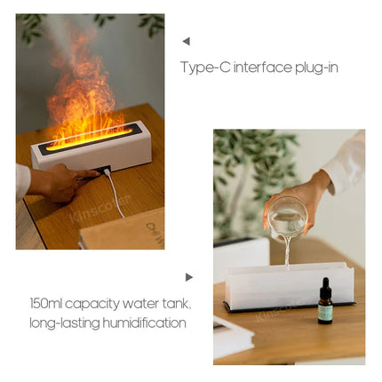 KINSCOTER RGB Flame Aroma Diffuser Air Humidifier Ultrasonic Cool Mist Maker Fogger LED Essential Oil Fire LED Lamp Difusor Gift