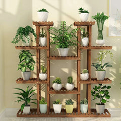 11 Tier Wood Plant Stand Carbonized High Widen Pot Display Shelf Holder Flower Shop Office Garden Indoor Outdoor Decor