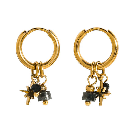 YACHAN 18K Gold Plated Stainless Steel Hoop Earrings for Women Natural Stone Pink Cute Charms Waterproof Jewelry