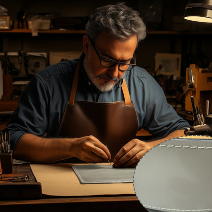 Unique 3-Tier Round Side End Table Sintered Stone-top and Saddle Leather Shelves Accent Bedside Table for Living Room, Bedroom