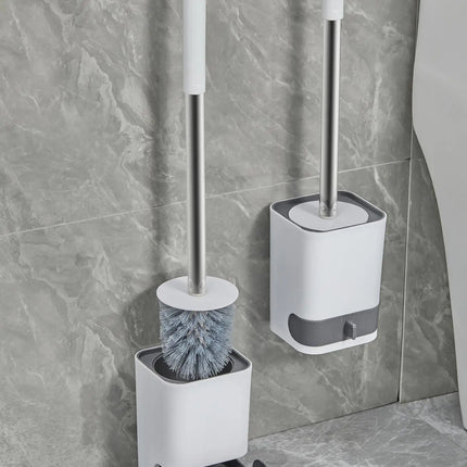 Punch-Free Wall Mounted Toilet Brush with Drainable Base Long Handle Plastic Toilet Cleaning Brush Bathroom Accessories