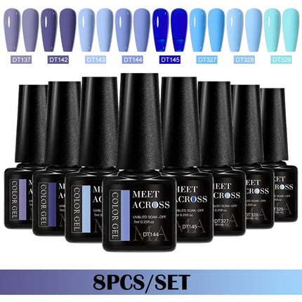 MEET ACROSS 8Pcs/Set Gel Nail Polish Set for All Season Neon Marcaron Green Red Series UV Gel Varnish Manicure Kit Nail Supplies