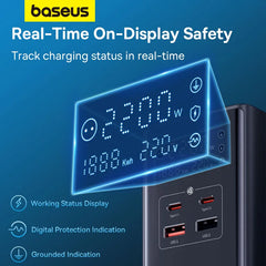 Baseus 35W Fast Charger Digital Power Strip 7-in-1 Charging Station 4000W Rated Power Digital Display For iPhone16 15 14 Pro Max