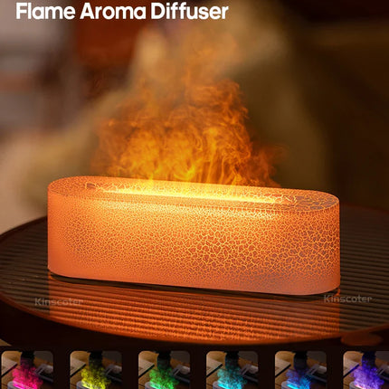 KINSCOTER RGB Flame Aroma Diffuser Air Humidifier Ultrasonic Cool Mist Maker Fogger LED Essential Oil Fire LED Lamp Difusor Gift