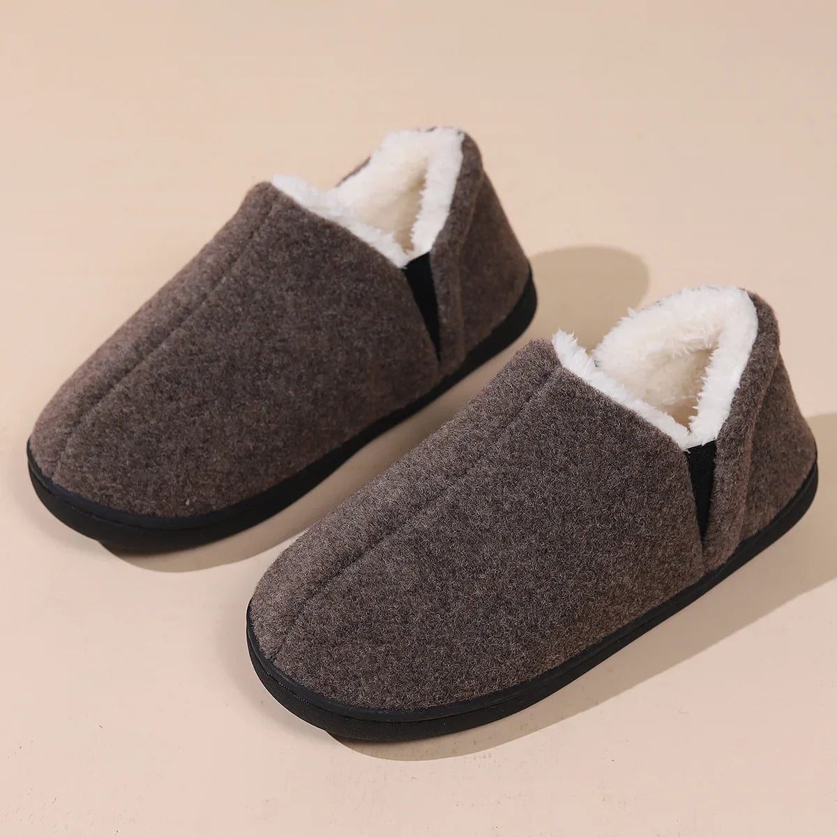 Bebealy Winter Slippers For Men Outdoor Antiskid Men Slippers Fashion Casual Warm Fluffy Slippers Indoor Plush Flat Men Shoes