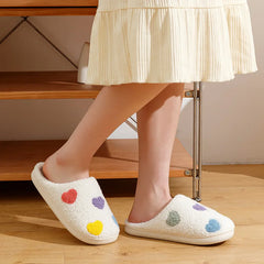 Cute Color Heart Women Slippers Valentine's Day Embroidery Fuzzy Romantic Love Comfy Flat Girl Friend Gift Winter Home Shoes