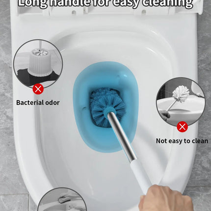 Punch-Free Wall Mounted Toilet Brush with Drainable Base Long Handle Plastic Toilet Cleaning Brush Bathroom Accessories