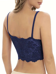 1 Piece Floral Lace Wireless Bras, Sexy Scallop Trim Double Straps Bra, Women's Lingerie & Underwear