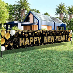 Black/Red Gold Happy New Year 2025 Banner Navidad Natal Noel Outdoor Flags New Year Party Decor Balloon Photography Background