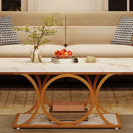 Tribesigns Rectangle Coffee Table, 47.24-inch Modern Coffee Tables for Living Room, 2-Tier Faux Marble Wood Coffee Table