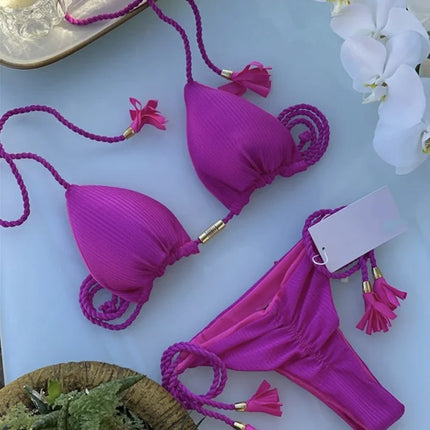 New Women Bikini Backless Rope Triangle Swimsuit Multicolor