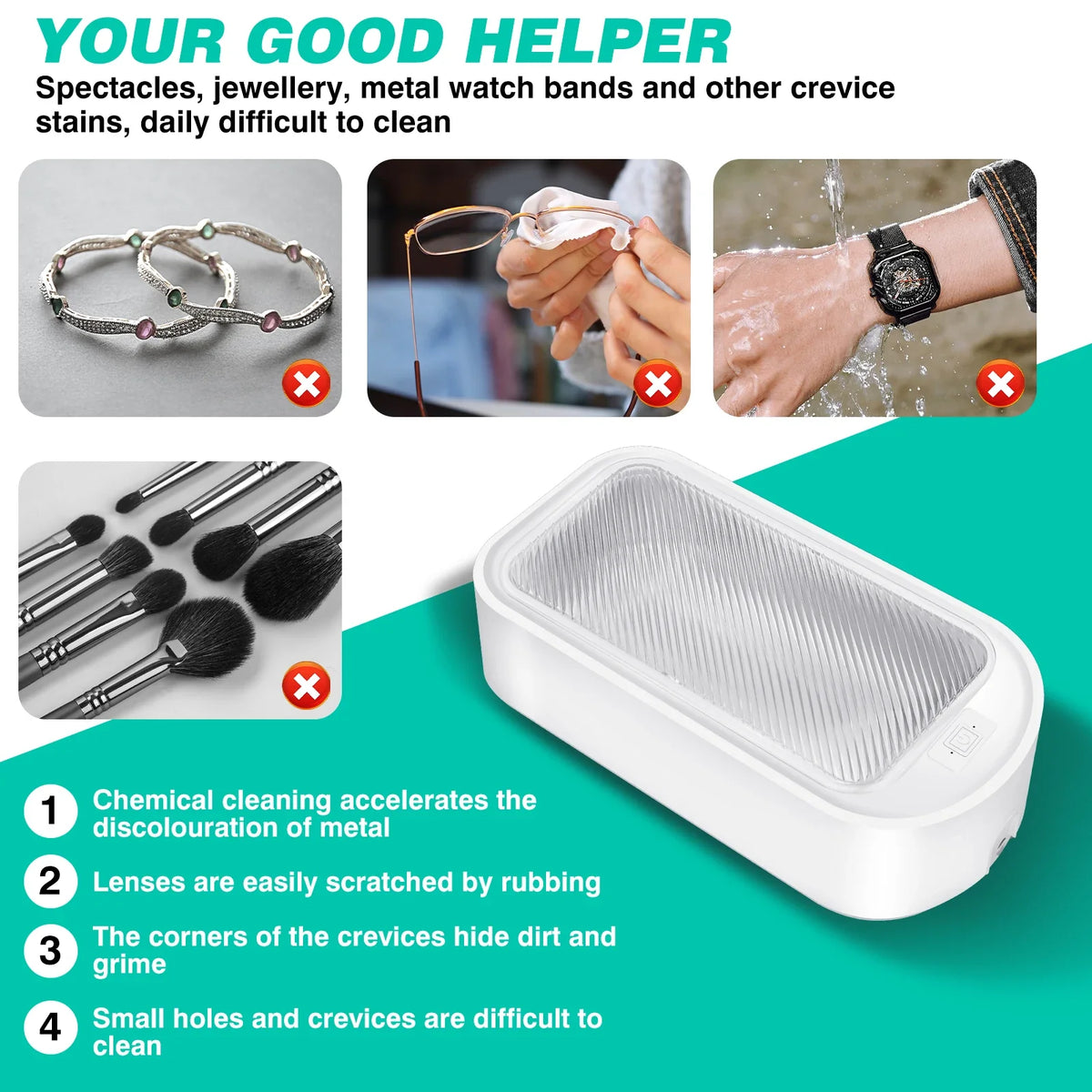 650ML Ultrasonic Cleaning Machine High Frequency Vibration Cleaner Washing Tool Portable Watch Jewelry Glasses Braces Cleaner