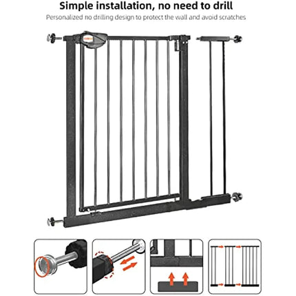 UBRAVOO Baby Gate for Doors and Stairs, Height 100 cm, Safety Pet Gate,  Automatic Closure, Triple Locking