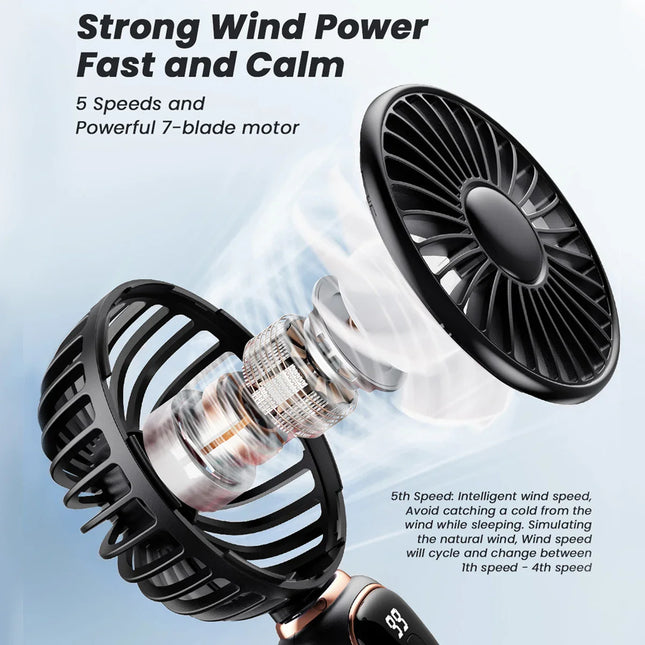 coldsky Portable Handheld Fan 4000mAh Battery Operated Fan 5 Speed with LED Display Handheld/Neck/Desk 3 in 1 Personal Small Fan