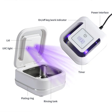 Household Ultrasonic Cleaner Ultrasound Jewelry Cleaner UV Light Sterilization Ultrasonic Dentures Retainer Washing Machine