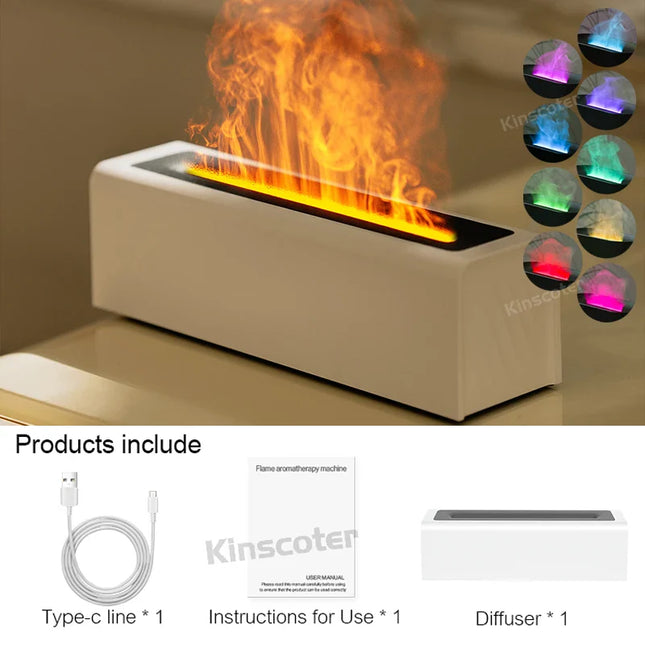 KINSCOTER RGB Flame Aroma Diffuser Air Humidifier Ultrasonic Cool Mist Maker Fogger LED Essential Oil Fire LED Lamp Difusor Gift