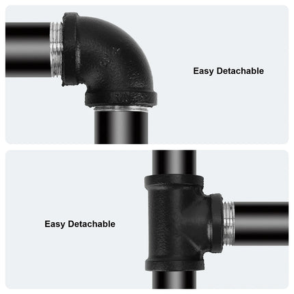 Industrial Pipe Clothing Rack, Heavy Duty, Wall Mounted, Garment Bar, Open Wardrobe Storage, Adjustable, 90 cm, 135 cm, 108cm