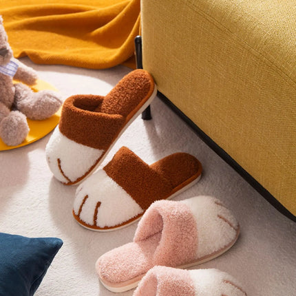 Comwarm Winter Warm Plush Slippers Cute Cat Paw Designer House Women Fur Slippers Floor Mute Bedroom Lovers Indoor Fluffy Shoes