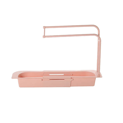 Telescopic Sink Shelf Kitchen Self Draining Rack Soap Sponge Storage Basket Holder Rag Towel Bar Household Supplies