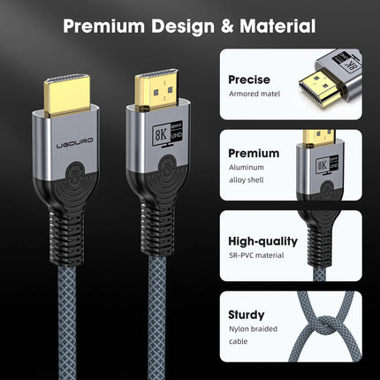 HDMI2.1 Cable Copper Wire Core Cable 8K@60Hz HDR 4K@240/160/144/120/60Hz UHD Ultra High Definition Video Cable 5m for Laptop TV