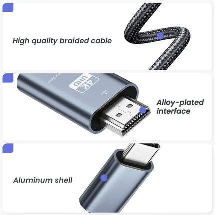 USB C to HDMI Cable 6.6ft 4K@60hz Braided Type-C to HDMI Cable Ultra High Speed Adapter Cable for MacBook Pixel iPad Dell