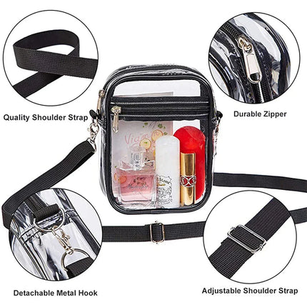Clear Crossbody Bag Thickened PVC Stadium Approved Purse Bag for Concerts Sports Events Transparent Unisex Shoulder Messenger