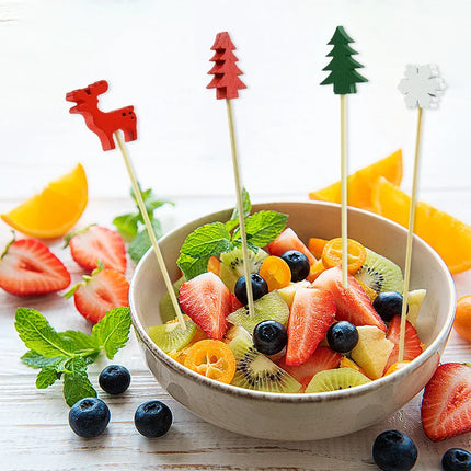 50Pcs Christmas Bamboo Food Picks Toothpicks Santa Dessert Buffet Fruit Salad Christmas Decoration New Year Xmas Party Supplies
