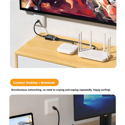 1 IN 2 Network Splitter 1000Mbps RJ45 Adapter Gigabit Converter Internet Ethernet 8P8C Extender Plug Extension