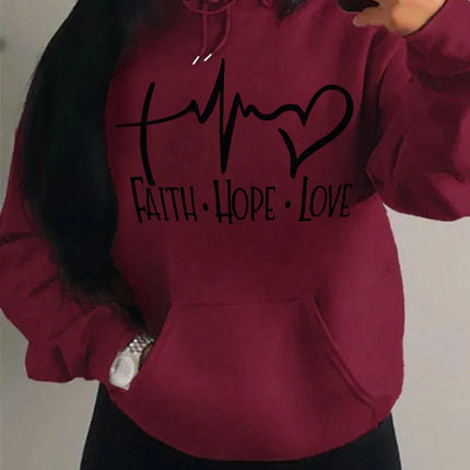 Faith Hope Love Letter Graphic Women Hoody Street Casual Loose Sweatshirt Autumn Fleece Hooded Hip Hop O-Neck Clothing Female
