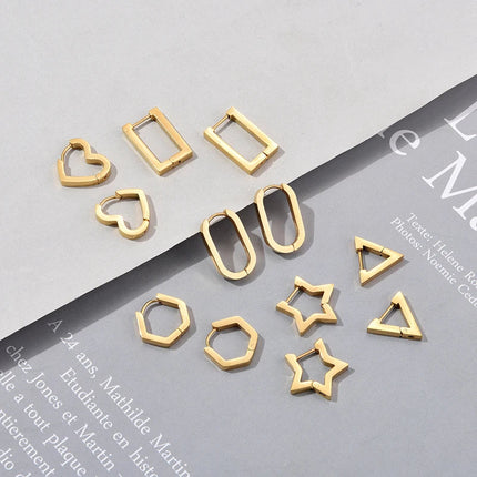 Classic Stainless Steel Hoop Earrings For Women Men Heart Star Oval Rectangle Round Triangle Gold Color Punk Hip Hop Jewelry