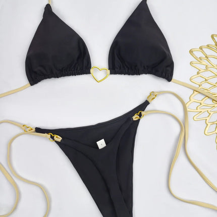 New Solid Color White Bikini Women suit Low Waist Lace-up Fashionable Swimsuit Two-piece Set