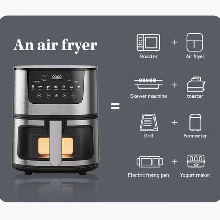 Electric Air Fryer Smart 7L Multi-function Hot Convection Oven Deep Fryer Without Oil LED Touch Control 1400W Visible Window