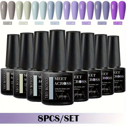 MEET ACROSS 8Pcs/Set Gel Nail Polish Set for All Season Neon Marcaron Green Red Series UV Gel Varnish Manicure Kit Nail Supplies
