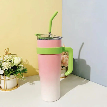 New Insulated Cup Bingba Cup 304 Stainless Steel Water Cup for Girls with Straw Large Capacity 1.2L