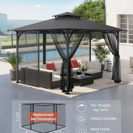 VEVOR Gazebo Netting Replacement Outdoor Garden Gazebo Net 4-Panel Sidewall Mesh Gazebo Curtain with Double Zipper for Garden