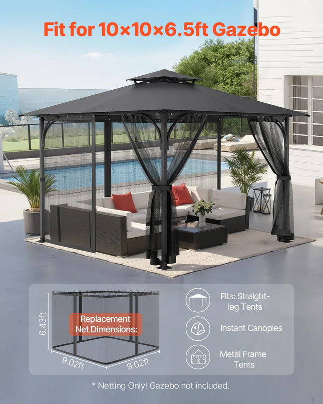 VEVOR Gazebo Netting Replacement Outdoor Garden Gazebo Net 4-Panel Sidewall Mesh Gazebo Curtain with Double Zipper for Garden