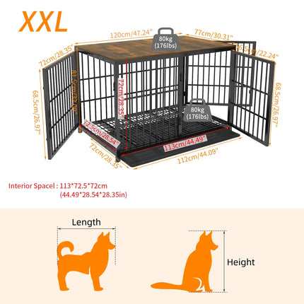 Furniture Style Dog Cage XXL Wooden Pet Kennel End Side Table with Tray and 3 Doors for Medium to Large Dogs
