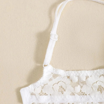 1 Set Elegant Erotic Lace Embroidery Breathable Fabric Lingeries : Push-Up Bra, Low Waist Sheer Panty - Ultimate Valentine's Day