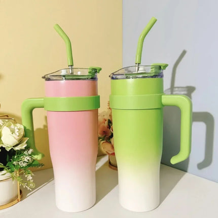 New Insulated Cup Bingba Cup 304 Stainless Steel Water Cup for Girls with Straw Large Capacity 1.2L