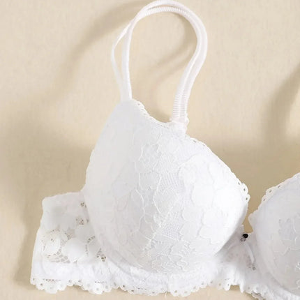 1 Set Elegant Erotic Lace Embroidery Breathable Fabric Lingeries : Push-Up Bra, Low Waist Sheer Panty - Ultimate Valentine's Day