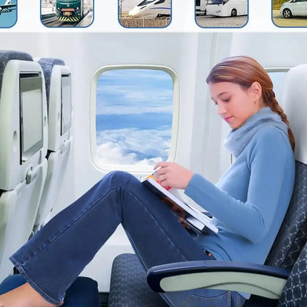 Airplane Foot Rest Travel Foot Rest Pillow Inflatable Travel Foot Rest for Airplanes Adjustable Height 3-Layer Ergonomic Folding