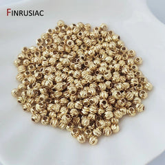 18K Gold Plated Brass Spacer Beads For Jewelry Making Materials,Separators For Beads, Striped Cut Flower Beads For Needlework
