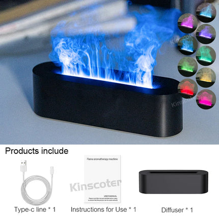 KINSCOTER RGB Flame Aroma Diffuser Air Humidifier Ultrasonic Cool Mist Maker Fogger LED Essential Oil Fire LED Lamp Difusor Gift