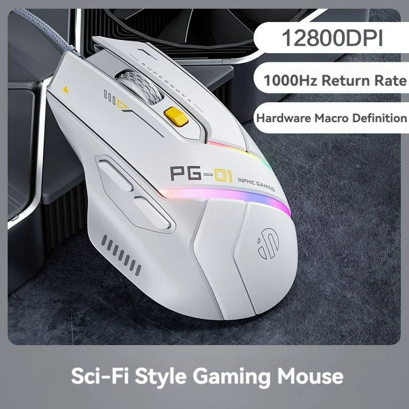 Inphic Pg1 Wired Mouse Gaming Mouse RGB Light Emitting   Macro Programming 12800DPI  6 Keys Computer Mouse For Office Home