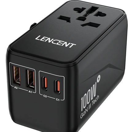 LENCENT 65W/100W GaN International Travel Adapter with 2USB 3 Type C GaN Fast Charging Adapter with EU AU US UK Plug for Travel