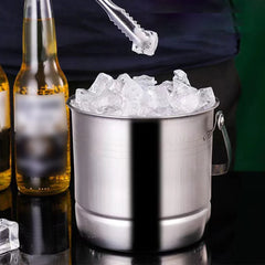 1L Stainless Steel Ice Bucket with Ice Clip 12.5cm Ice Bucket Ice Barrel with Clamp BBQ Camping Ice Cube Container for Party Bar