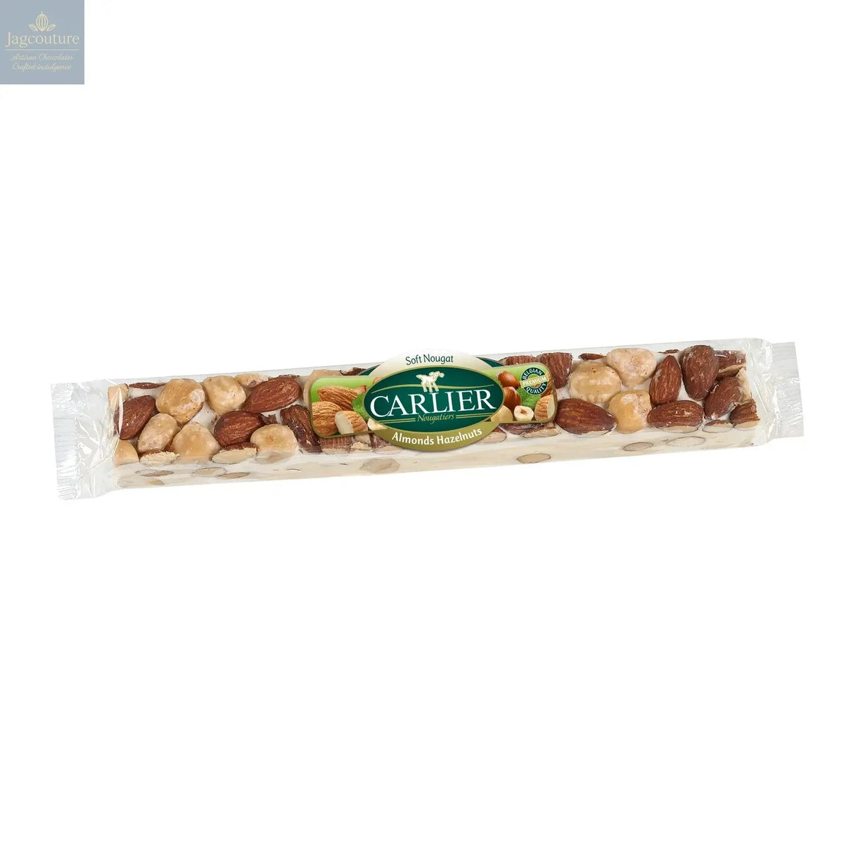 Soft almond and hazelnut wrapped nougat bar in display box