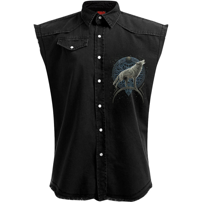 CELTIC WOLF - Sleeveless Stone Washed Worker Black