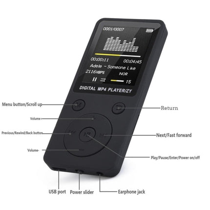 2019 Modischer tragbarer MP4-Musik-Player mit verlustfreiem Sound, FM-Recorder, Walkman-Player, Mini, unterstützt Musik, Radio, Aufnahme, 3 runde Tasten, kein Speicher