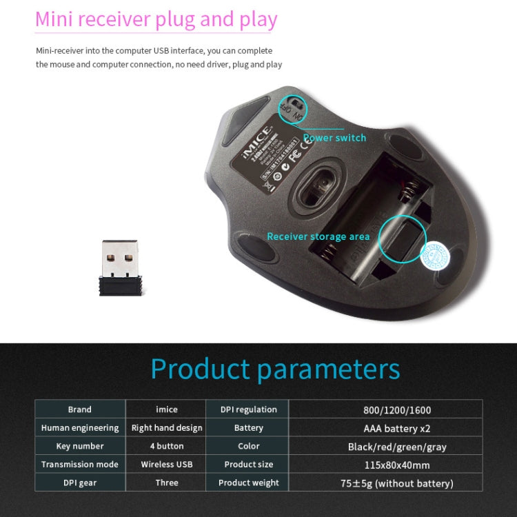 iMICE 2,4 GHz 2000 DPI einstellbarer USB 3.0-Empfänger Optische Computermaus, TBD003784801A, TBD003784801B, TBD003784801C, TBD003784801D, TBD003784801E, TBD003784801F, TBD003784801G, TBD003784801H